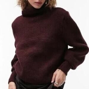 Topshop Deep Burgundy Balloon Sleeve Turtleneck Sweater
